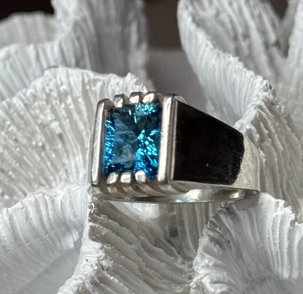 Men'S 925 Sterling Silver Aquamarine Ring Size 9